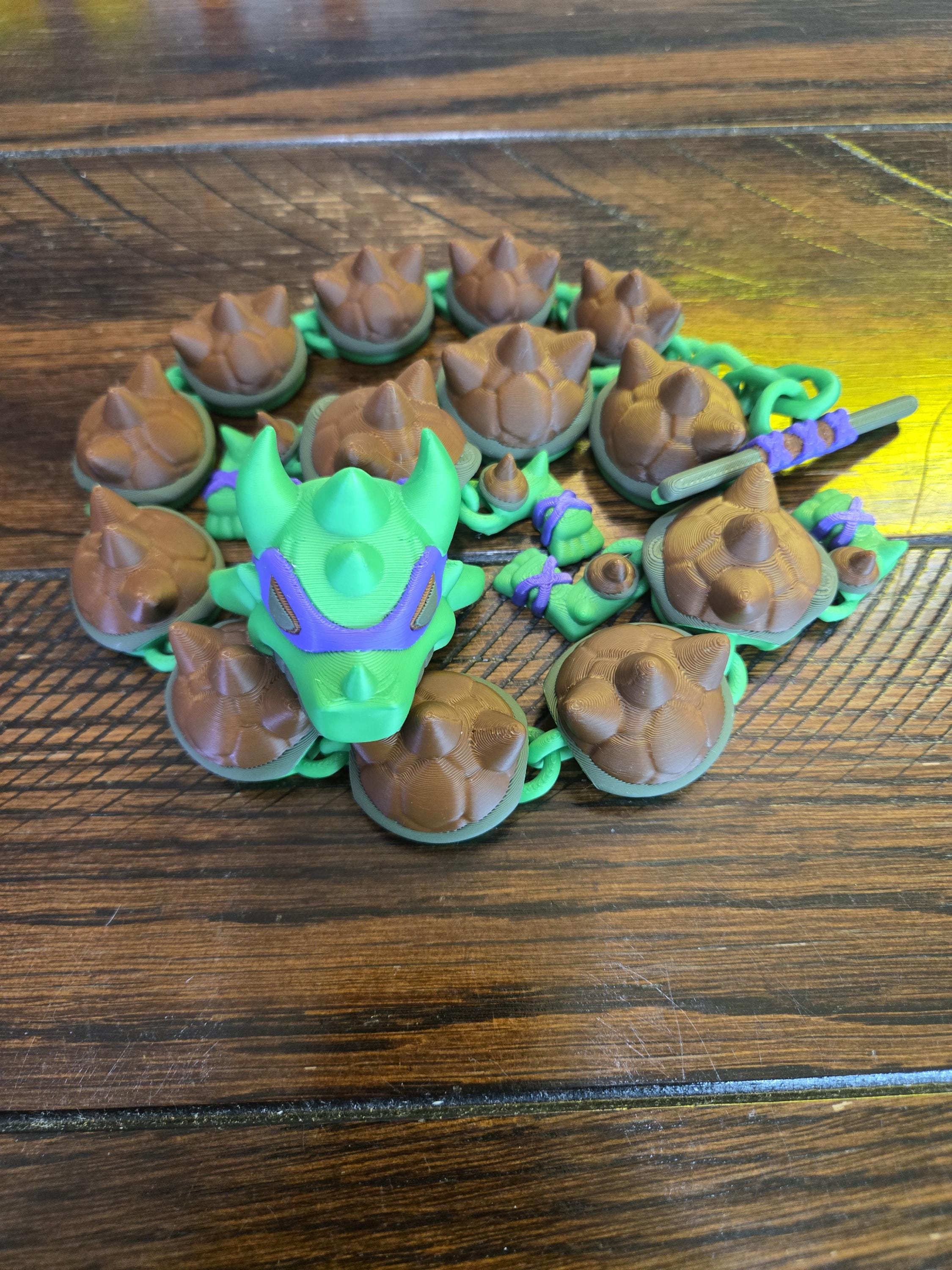 Martial Arts Turtle Dragon | 22" Articulated Masked Warrior Fidget | 3D Printed Collectible