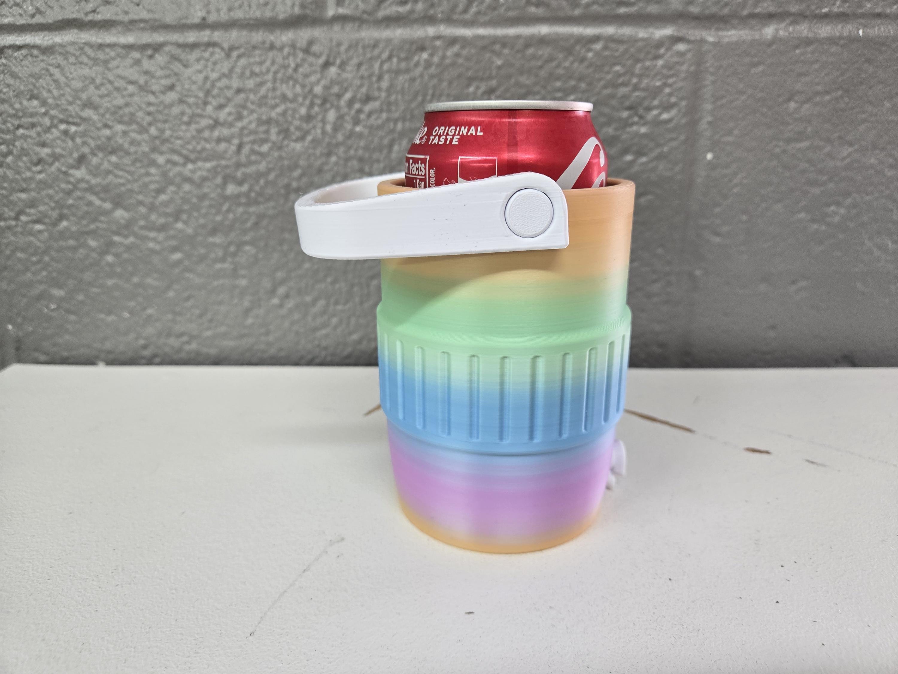 3D Printed Can Holder Cooler Koozie, Energy drink holder, handle, 3D printed 12oz can holder, Easy Grip Accessory