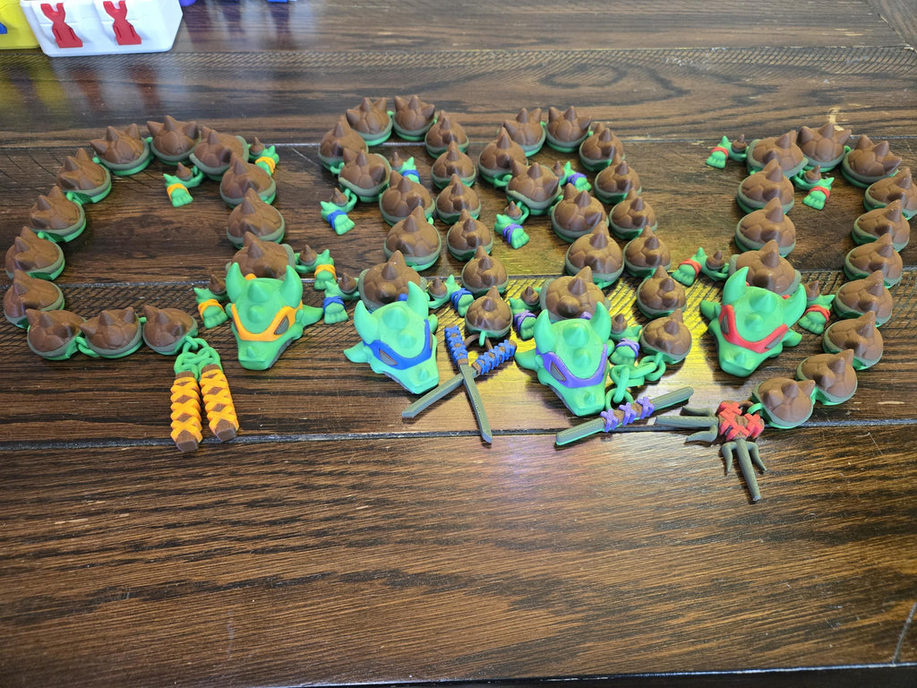 Martial Arts Turtle Dragon | 22" Articulated Masked Warrior Fidget | 3D Printed Collectible
