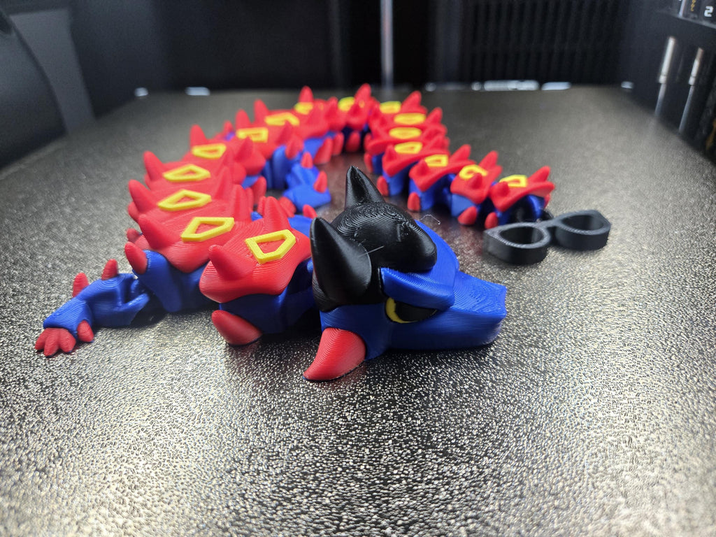 Superhero Dragon | 3D Printed Articulated Figure | Flexible Fidget Toy | 16" Comic Style Desk Decor