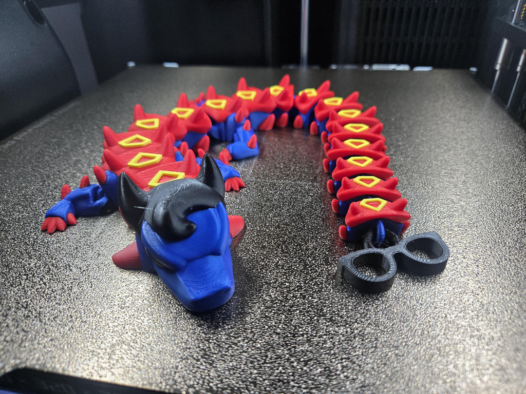 Superhero Dragon | 3D Printed Articulated Figure | Flexible Fidget Toy | 16" Comic Style Desk Decor