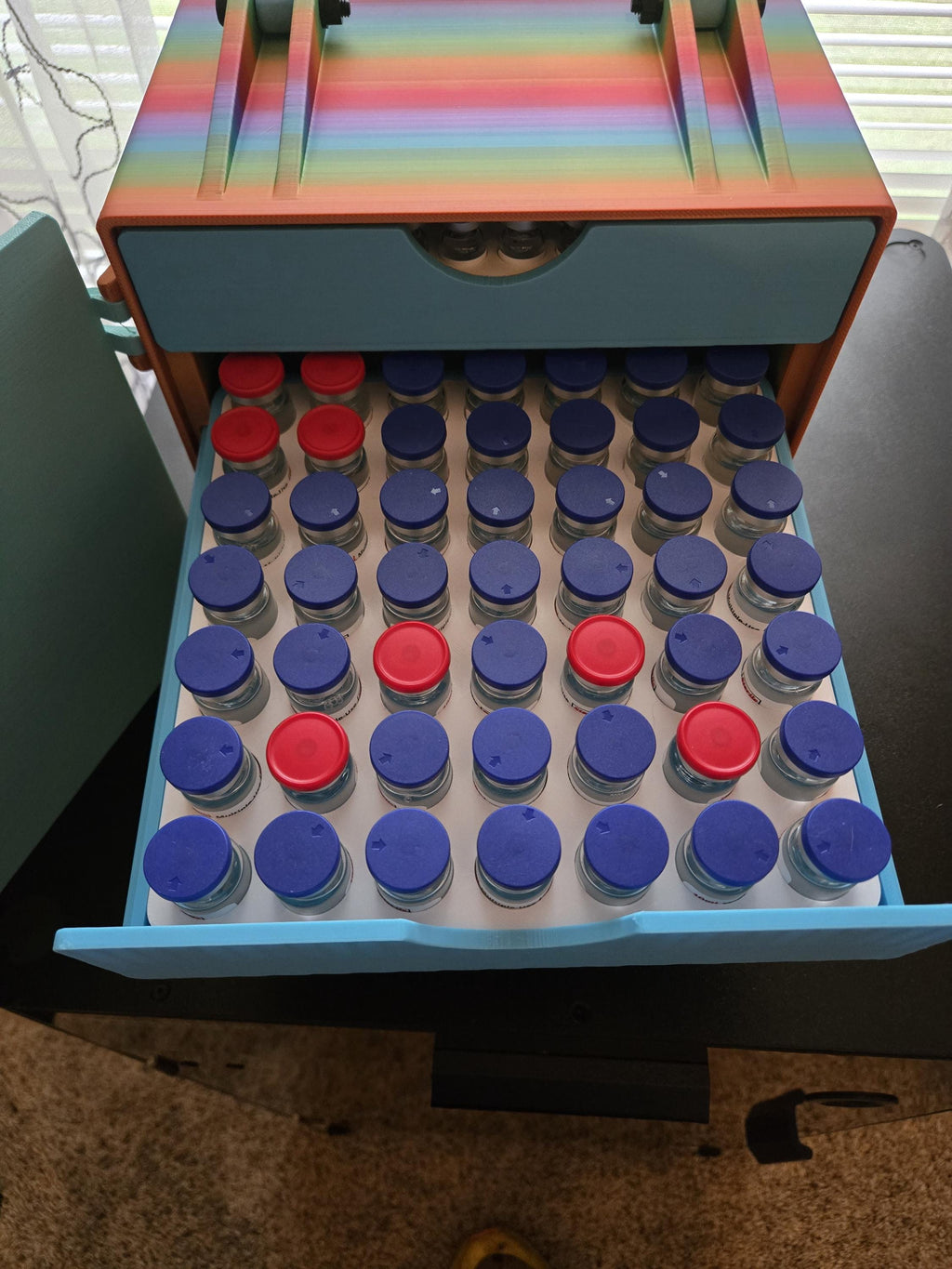 Peptide Storage Box with 3 Drawers and Lockable Door | 100 3ml, 49 5/10ml & 25 BAC Water | Removable Inserts | Vial Organizer with Handle