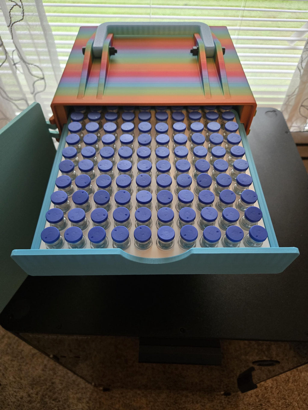 Peptide Storage Box with 3 Drawers and Lockable Door | 100 3ml, 49 5/10ml & 25 BAC Water | Removable Inserts | Vial Organizer with Handle