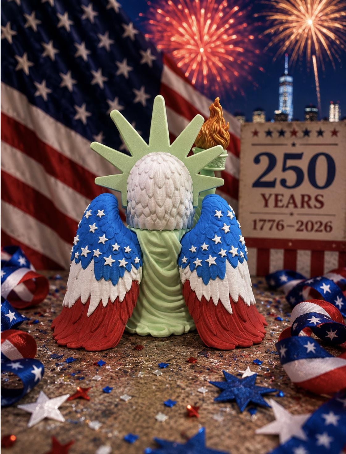 Liberty Eagle Figurine 250 Years of America | 3D Printed Bald Eagle Statue of Liberty Desk Toy | 17762026 Patriotic Decor| 4th of July